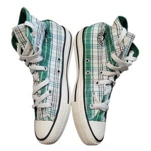 Converse Chuck Taylor All Star High Top Green Plaid Canvas Sneakers Women size 7